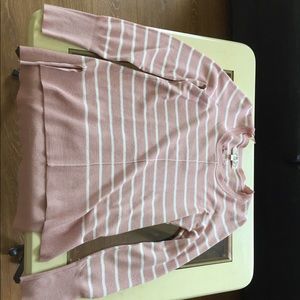pink shirt with white stripes
